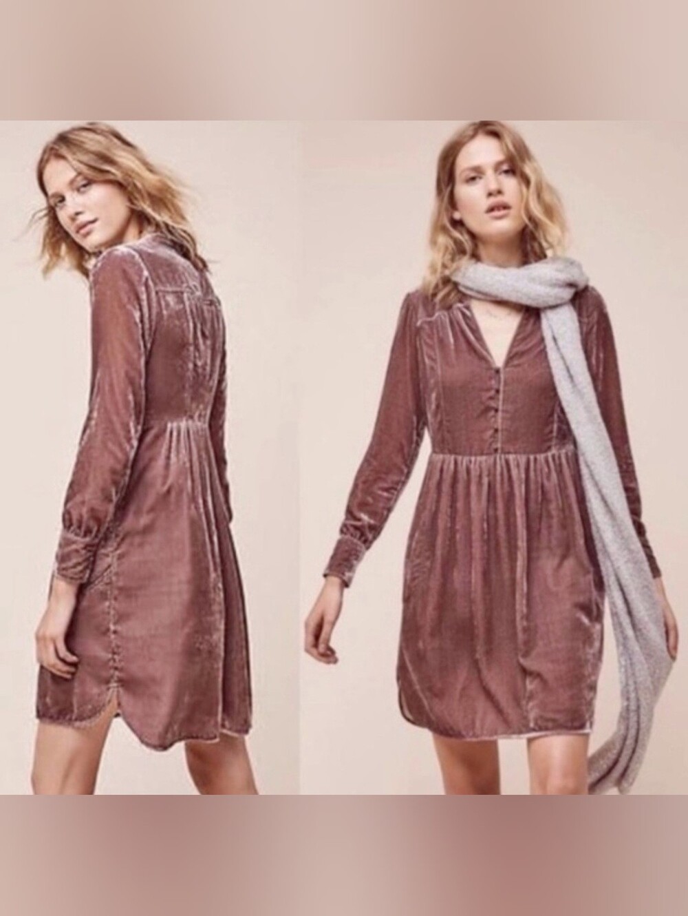 Anthropologie Holding Horses Velvet Shirt Dress in Mauve NWT